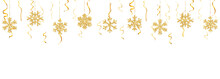 Christmas Or New Year Golden Snowflake Decoration Garland On White Background. Hanging Glitter Snowflake. Vector Illustration