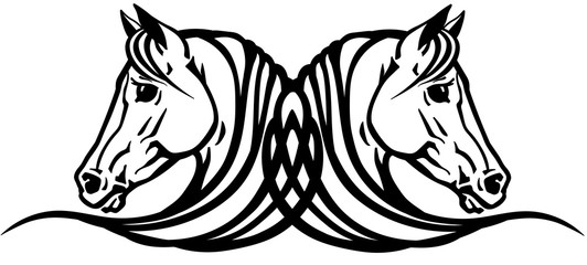 Two heads of Arabian horses in profile. Logo, icon, emblem, tattoo style black and white vector illustration