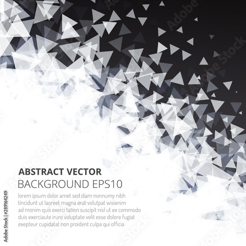 Abstract background from many triangles. Dance of geometric shapes.