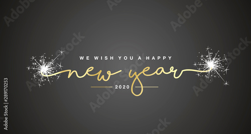 Photographie We wish you Happy New Year 2020 handwritten lettering tipography sparkle firewor