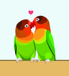 Two parrots, parrots are inseparable, cute birds. Flat design. Vector illustration.