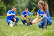 © New Africa - Young volunteers planting trees in green park. Charity work