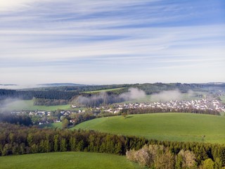 Sticker - Drone photography of beautiful green fields of the countryside on a sunny day