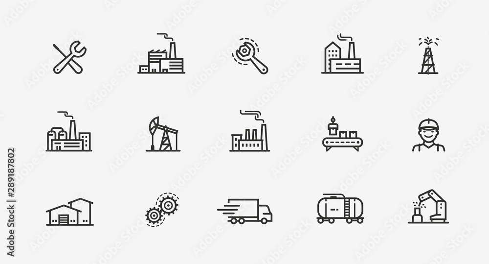 Industry icon set. Factory, manufacturing symbol. Vector illustration - obrazy, fototapety, plakaty 