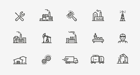industry icon set. factory, manufacturing symbol. vector illustration