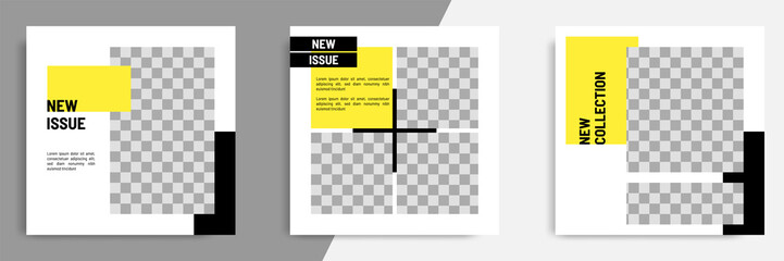 Wall Mural - Minimal / minimalist square geometric banner template for social media post. Black, yellow and white background color.