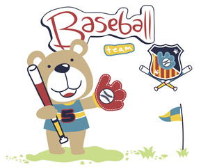 Wall Mural - Little bear the baseball player, vector cartoon illustration
