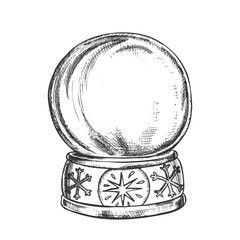 Wall Mural - empty snowglobe christmas souvenir vintage vector. glass ball snowglobe on decorated snowflake pedes