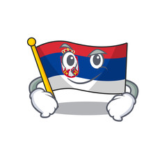 Poster - Smirking serbia flag flown on cartoon pole