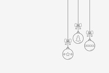 Empty Christmas Card With Hanging Baubles. Decoration. Vector