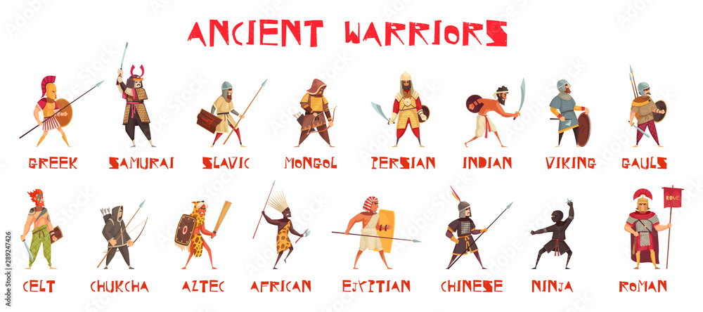 Ancient Warriors Set - obrazy, fototapety, plakaty 