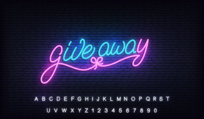 Wall Mural - Giveaway neon design. Glowing lettering billboard sign for social media marketing give away