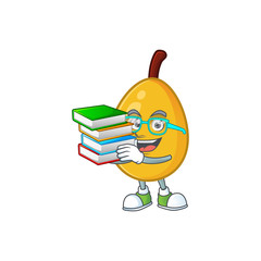 Poster - Student with book loquat tropical fruit in cartoon mascot style