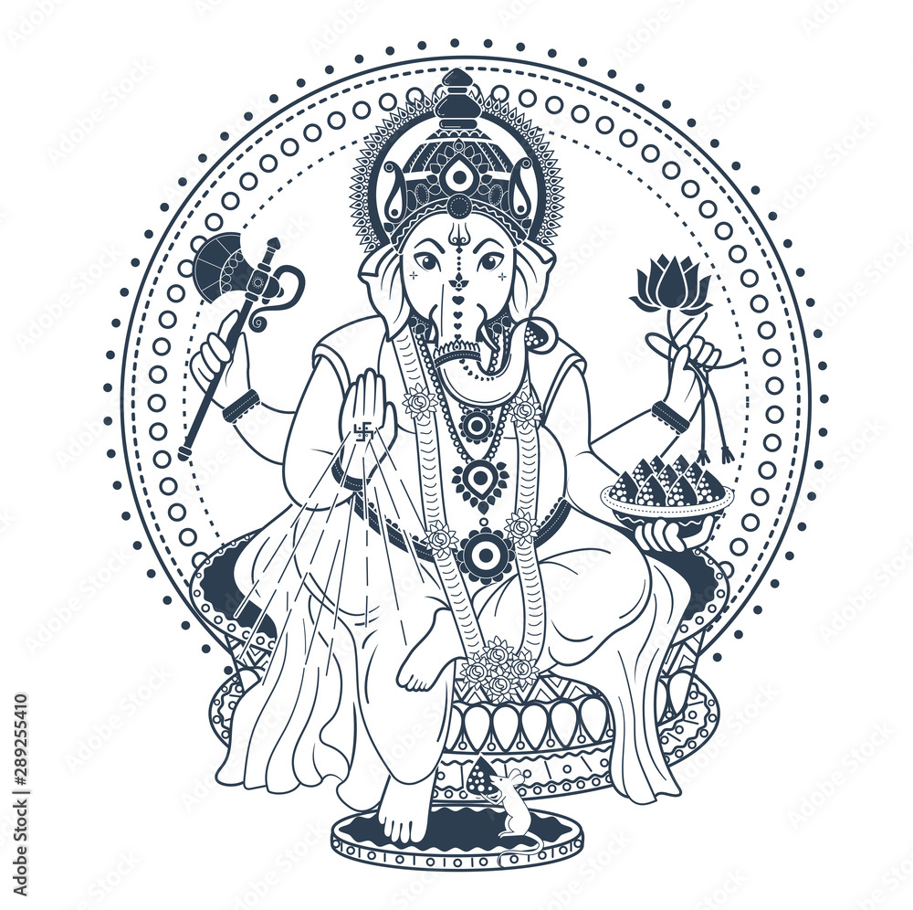 Ganesh Puja linear style icon black - obrazy, fototapety, plakaty 