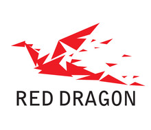 Logo Flying Red Dragon. Stylized Geometric Figure Of Triangles. Vector Minimalistic Graphics