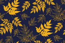 Autumn Seamless Pattern With Leaves. Colourful Vector Background Hand Drawn. Textile Print, Wrapping ,wallpaper.