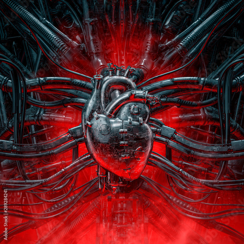 Dekoracja na wymiar  serce-gracza-ilustracja-3d-grungy-metalicznego-sztucznego-serca-robota-polaczonego-z