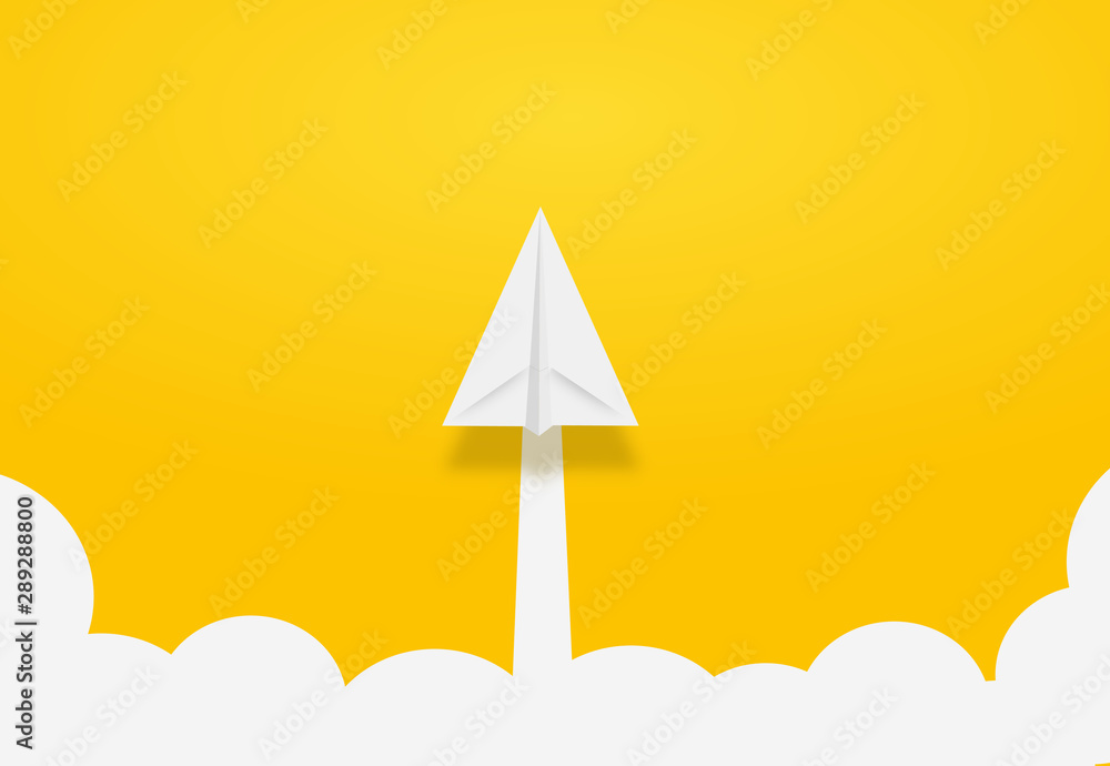 Paper Rocket or airplane launch. Concept of business start-up, boost or success.  - obrazy, fototapety, plakaty 