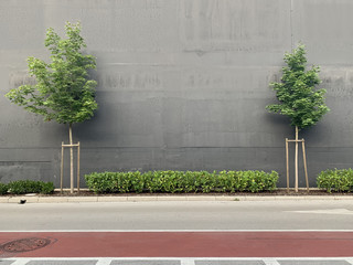 Mall building exterior wall. Empty banner wall of the mall street side view advertising background.