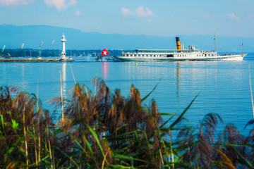 Poster - Beautiful panorama of Leman lake in Geneva harbor, Switzerland