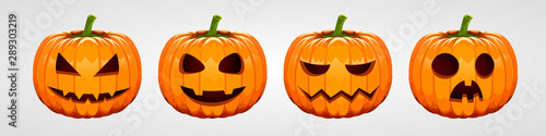 Set of halloween pumpkins, funny faces. Autumn holidays. Poster Mural XXL
