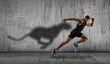 © Andrey Burmakin - Athletic man sprinter running on dark wall background