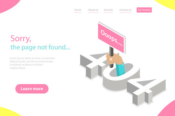 Isometric flat vector landing page tempate of 404 error, page not found, loss of connection, webpage under construction.