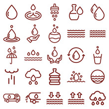 Water And Drop - Minimal Thin Line Web Icon Set. Simple Vector Illustration. Concept For Infographic Website Or App.