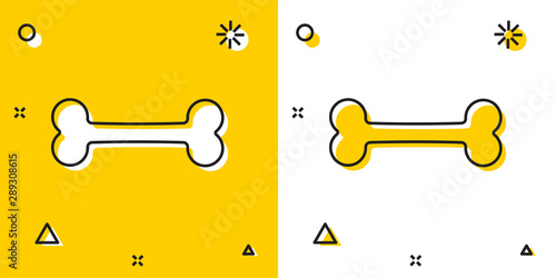 Cuadros en Lienzo Black Dog bone icon isolated on yellow and white background