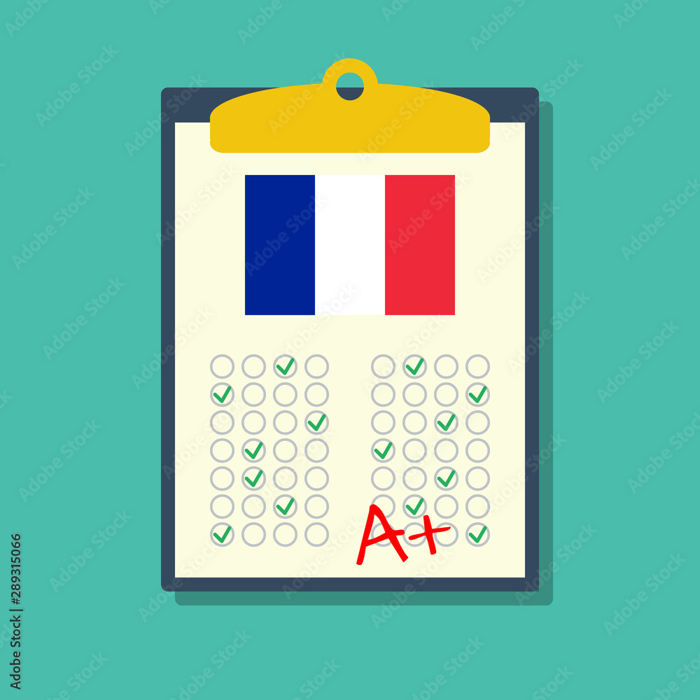 french language final exam test with a plus grade, flat vector ...