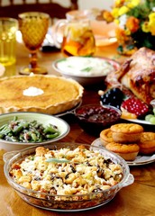 Poster - Thanksgiving dish of bread - Stuffing with mushrooms. Thanksgiving Day. the traditional dishes for Thanksgiving. square format