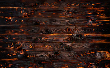 Wall Mural - Burnt wooden board, black charcoal wood texture, burned barbecue background