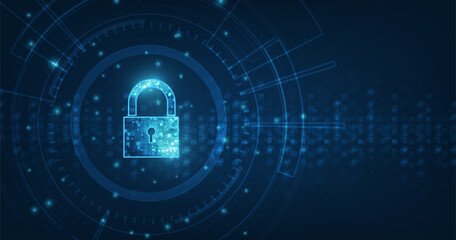 Padlock With Keyhole icon in personal data security Illustrates cyber data or information privacy idea. blue color abstract hi speed internet technology.