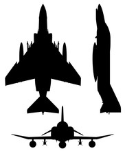 F-4 Phantom II Military Fighter Jet Aircraft Silhouette Vector Illustration