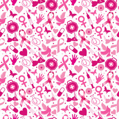 Wall Mural - Seamless pattern of breast cancer for october awareness month.