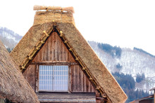 World Heritage  Shirakawago Thatched Roof House In Snow, Japan