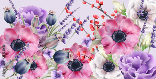 Autumn flowers vector watercolor. Isolated background. Provence flowers banner