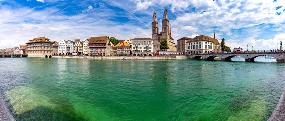 Wall Mural - zurich. scenic panoramic view of the city promenade and at dawn.