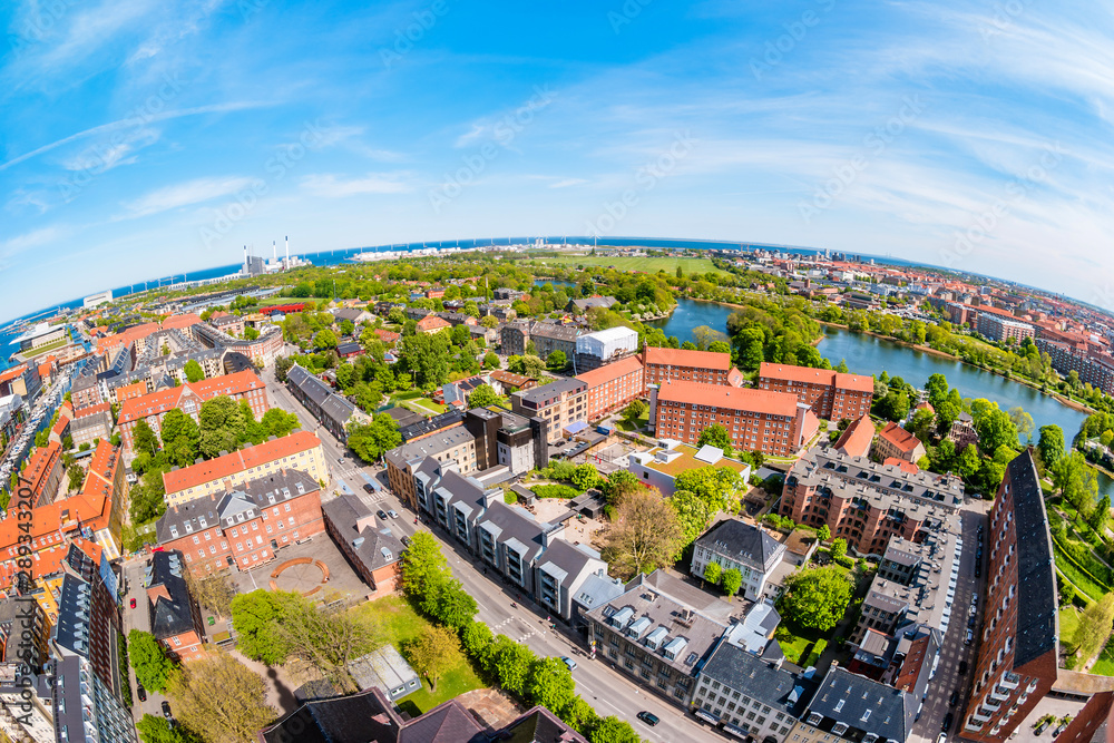 Beautiful aerial view of Copenhagen from above, Denmark - obrazy, fototapety, plakaty 