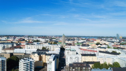 Wall Mural -  Helsinki city , Kallio church tower. Beautiful summer day, blue sky and clouds