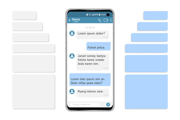 Leinwandbilder - Smartphone with social network chat and speech bubbles. Vector illustration