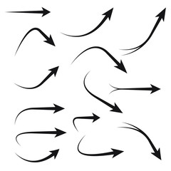 Wall Mural - set of vector curved arrows hand drawn. collection of pointers.