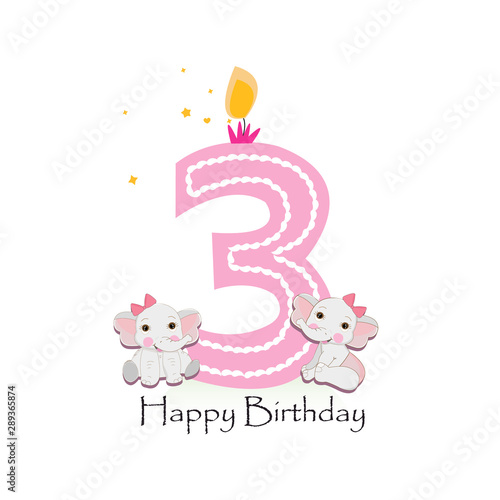 Happy Third Birthday With Baby Girl Elephants Baby Greeting Card