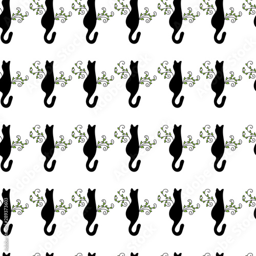 Plakat Seamless pattern. Texture with back and white cats curved tails.