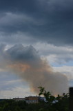 Fototapeta Tęcza - smoke from chimney on background of blue sky