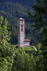 la grande torre campanaria, resto dell'antica chiesa di San Valerio a Cavalese, Trentino