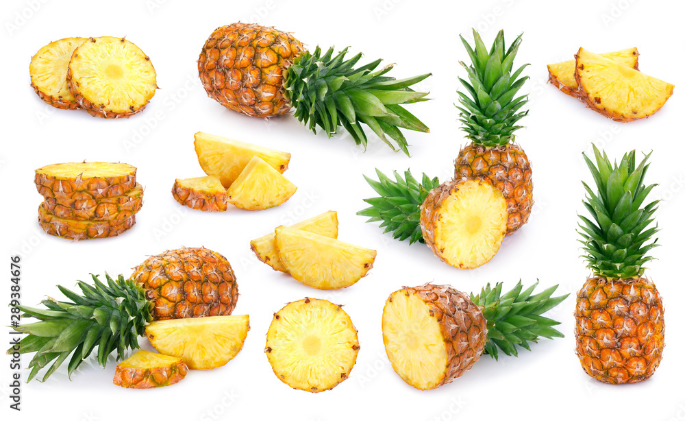 Fresh pineapple on white background - obrazy, fototapety, plakaty 