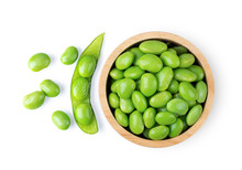 Edamame Green Soy Beans Isolated On White Background. Top View