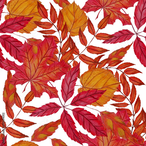 Creative seamless pattern with autumn leaves. Fashion print