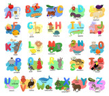 Fototapeta Pokój dzieciecy - Children s alphabet with illustrations of animals, people, objects, food. Vector graphics.